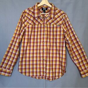 Alaskan Hardgear Duluth Trading Co Plaid Button-Up Shirt Men’s L Yellow&Red EUC